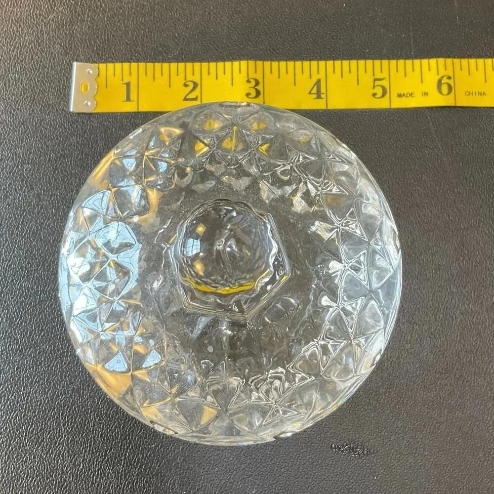 Vintage Clear Pressed Glass Lidded Candy Dish Diamond Starburst Trinket Bowl